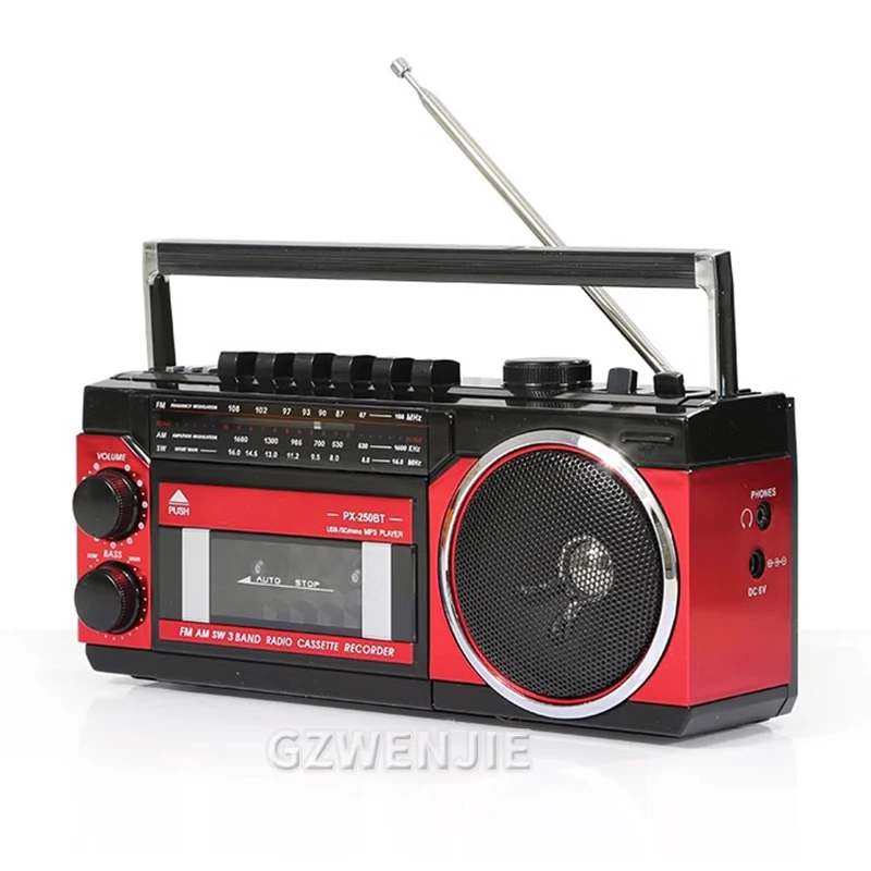 Portable Vintage Retro USB AM/FM/SW Multiband Radio Stereo Wireless Bluetooth Boombox Mp3 Audio Cassette Tape Player Recorder