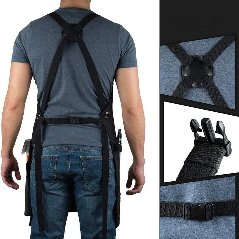 Thickened canvas wear-resistant apron, multi-pocket work clothes coffee shop, restaurant, barbecue, hairdressing retro waist bag
