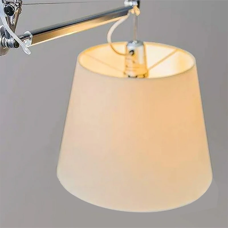 Cloth Lampshade Chandelier Restaurant Office Bar Hanging Light Fixtures E27 Bulb Silver Metal Rotatable Long Arm