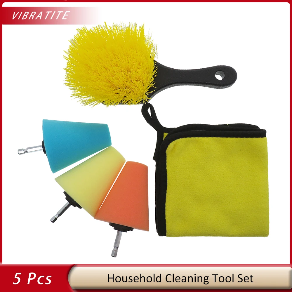 Automobile Tire Cleaning Set Household Conical Wheel Hub Sponge Brush Square Tire Brush Towel Tire Cleaning and Polishing