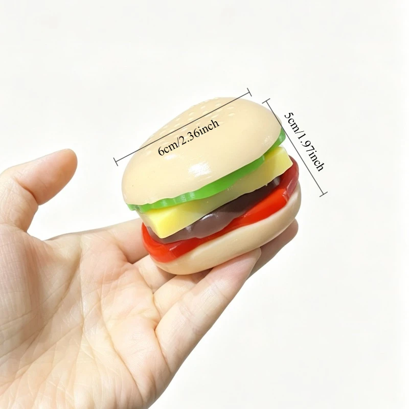 Simulation Hamburger Squishy Toy Soft Burger Squeeze Ball Stress Relief Fidget Vent Toy Anxiety Relief Sensory Toy Party Gift view 6