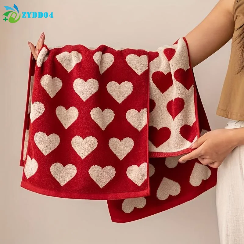 ●1PCS Heart Cotton Towel Red Soft Face Bath Towels Absorbent Shower Towel For Bathroom Adult Couple Wedding Valentine's Day Gift