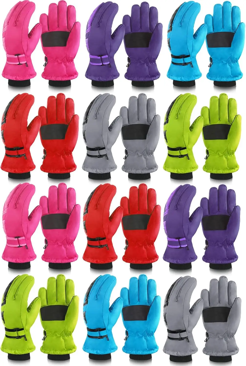 12 Pairs Children's Winter Ski Waterproof Gloves Warm Windproof Outdoor Sports Gloves Snowboard Gloves Suitable for Girls Boys