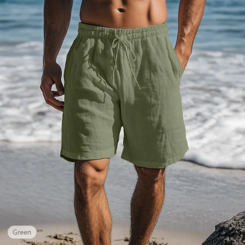 

2024 New Men's Cotton Linen shorts Pants Male Summer Breathable Solid Color Linen Trousers Fitness Streetwear S-5XL