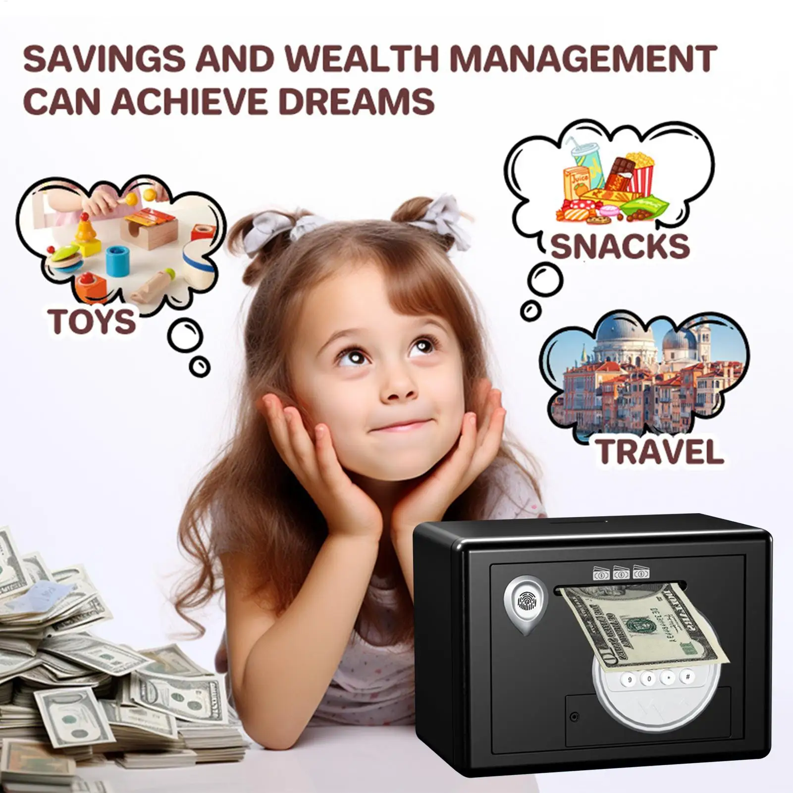 กระปุกออมสินพร้อมรหัสผ่าน ของเล่นเสริมสร้างจินตนาการ ตู้เซฟจำลอง กระปุกออมเงินสำหรับห้องนั่งเล่น หอพัก ห้องนอน ห้องทำงาน ชั้นวางหนังสือ