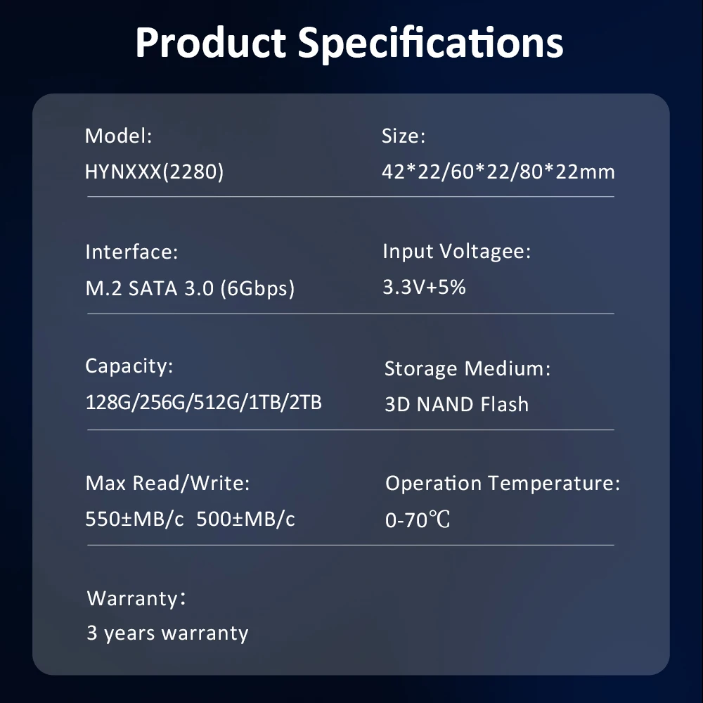 HUADISK M.2 NGFF SATA SSD 2280 2260 2242 Disco rígido interno 128gb 256gb 512gb 1tb 2tb Unidade de estado sólido sata3.0 para PC