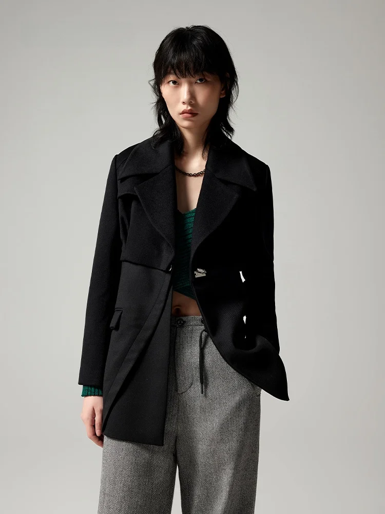 

XMOOM Зимнее новое пальто средней длины из шерстяной смеси в стиле пэчворк, модное повседневное пальто для женщин