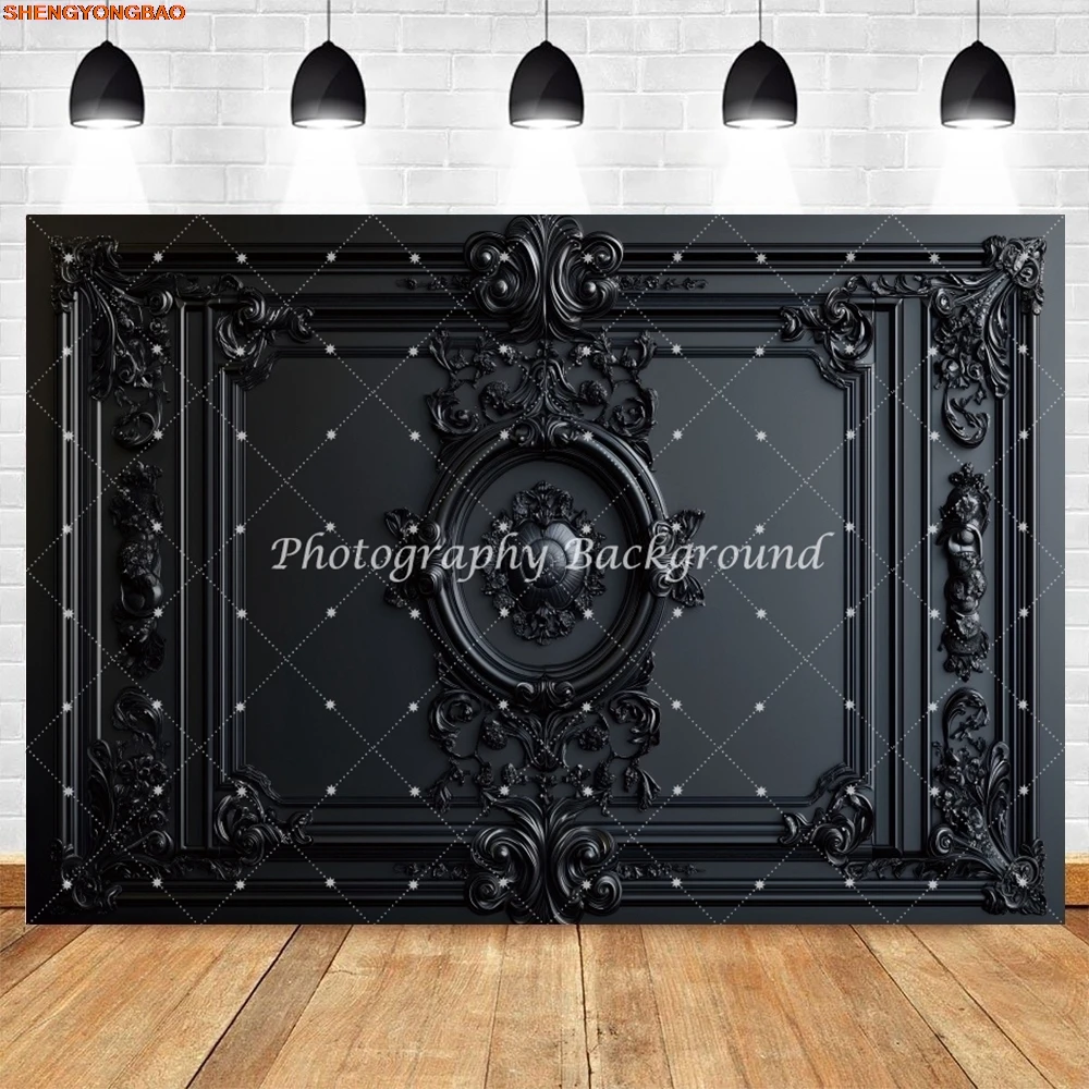 خلفية حائط داخلية كلاسيكية فاخرة باللون الأسود لحفلات الزفاف وأعياد الميلاد وديكور حفلات الكبار والحوامل وخلفية التصوير الفوتوغرافي