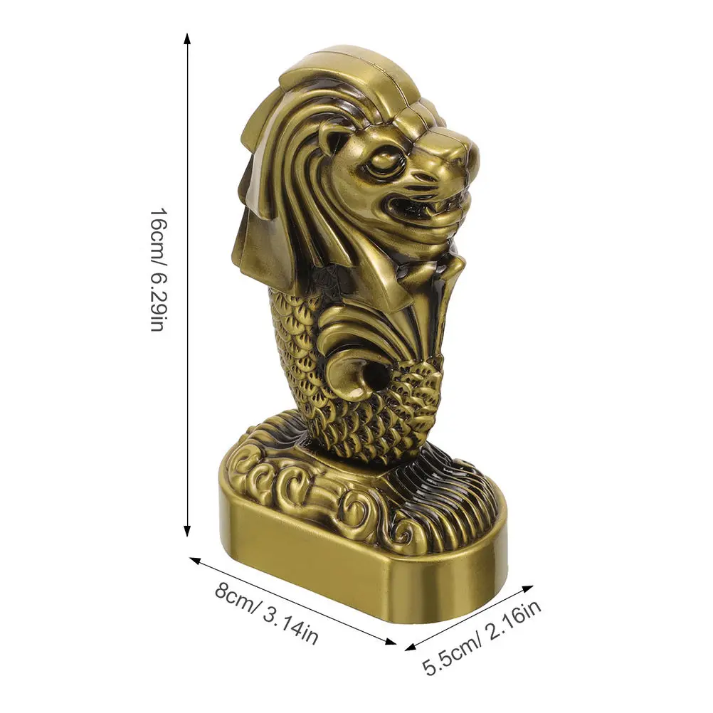 2Pcs Sturdy Metal Merlion Statue Singapore Souvenir Retro Decorative Sculpture Tabletop Ornament Home Decor Vintage Merlion