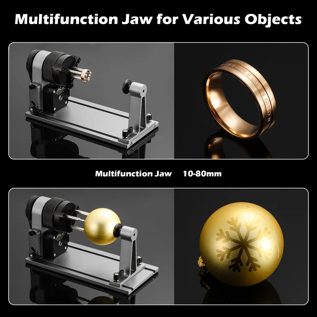 Laser Engraver Accessories 3-in-1 Kit for K10 X1 Engraving Machines Multi Jaw Chuck for Ring, Bottles, Cylindrical view 3
