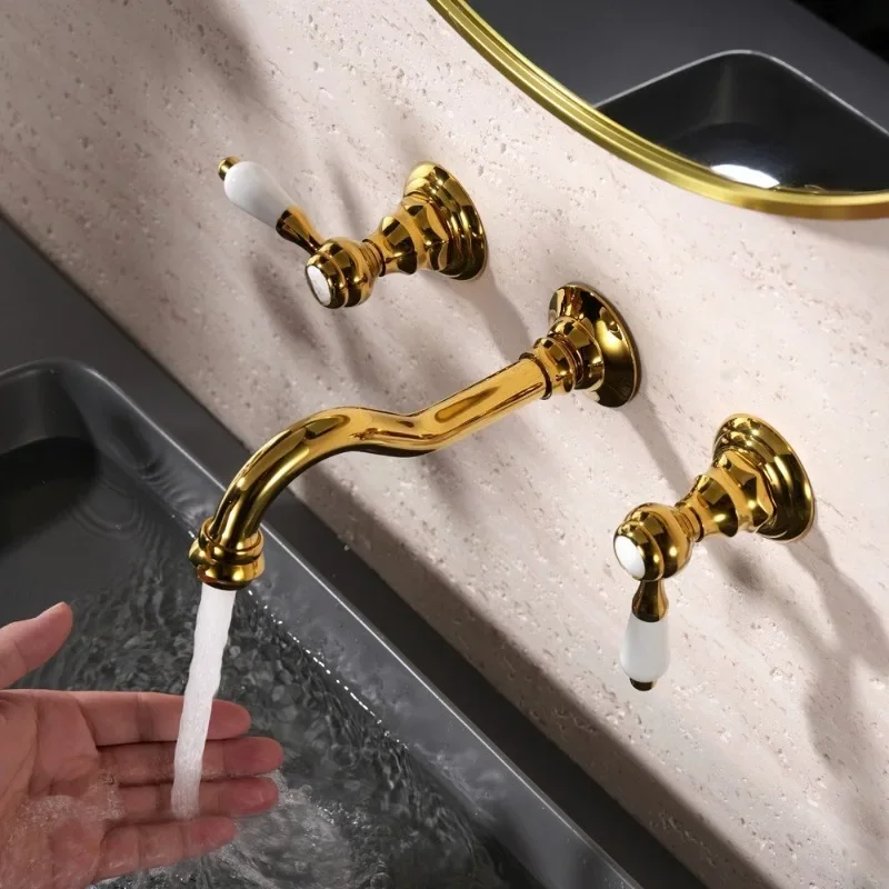 Rubinetto da incasso a scomparsa interamente in rame, tipo a parete sepolta, rubinetto da bagno