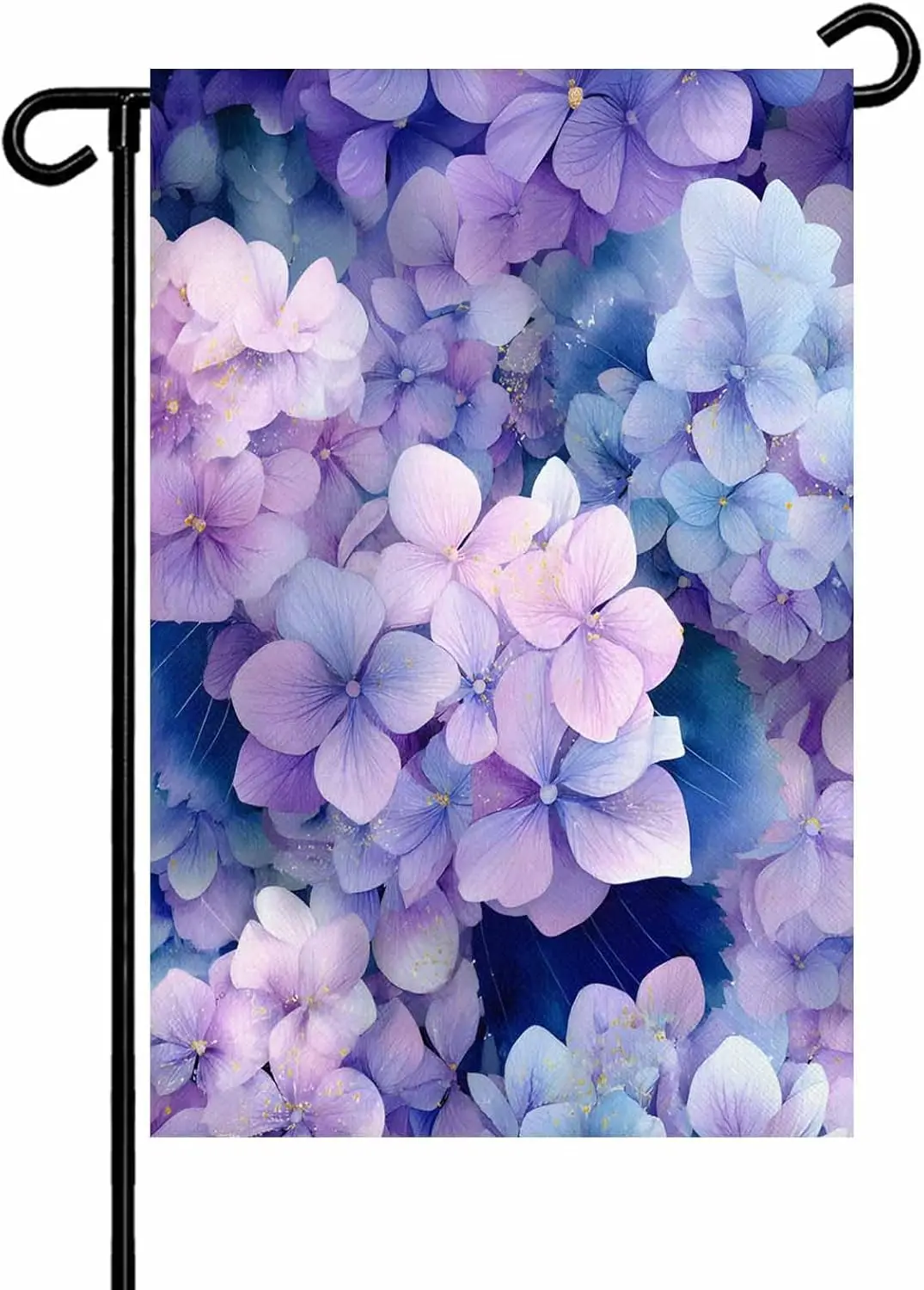 Pink Purple Flower Garden Flag for Outside, Hydrangea Leaf Gradient Watercolor Plant 12x18 Inch Double Sided, Weatherproof Y AAS