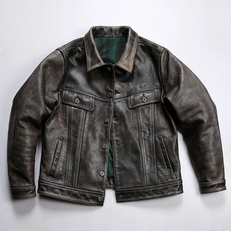 

leather men's lapel thickened calfskin