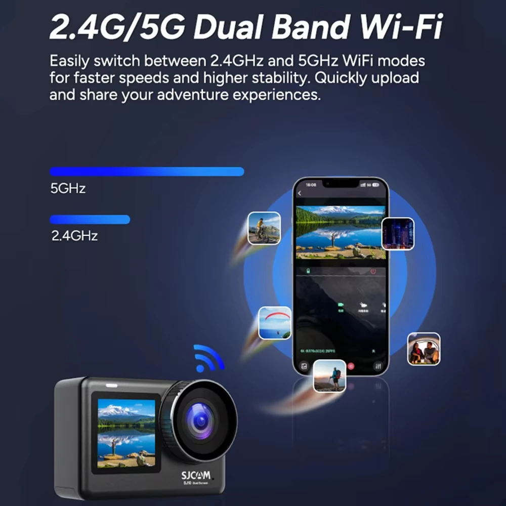 كاميرا SJCAM SJ10 Pro Motion Supersmooth 4K 60FPS شاشة مزدوجة 5G/2.4G واي فاي تدعم التسجيل المسبق كاميرا مدونة فيديو حية مضادة للاهتزاز