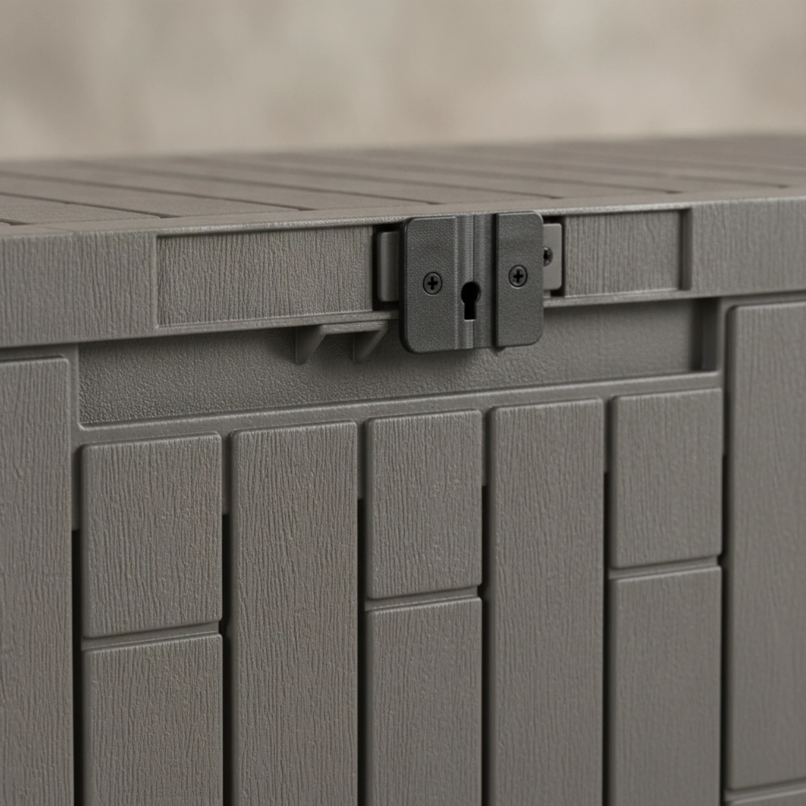 Outdoor Storage Box Lockable Storage Box with Hinged Lid Garden Chest Plastic Wood-Look for Homeowners, Patio, Backyard