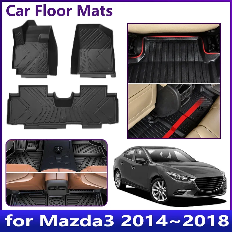 TPE Car Floor Mat For Mazda3 Hatchback BM Mazda 3 Axela Sedan 2014~2018 Waterproof Universal Leather Foot Pad LHD Car Accessorie