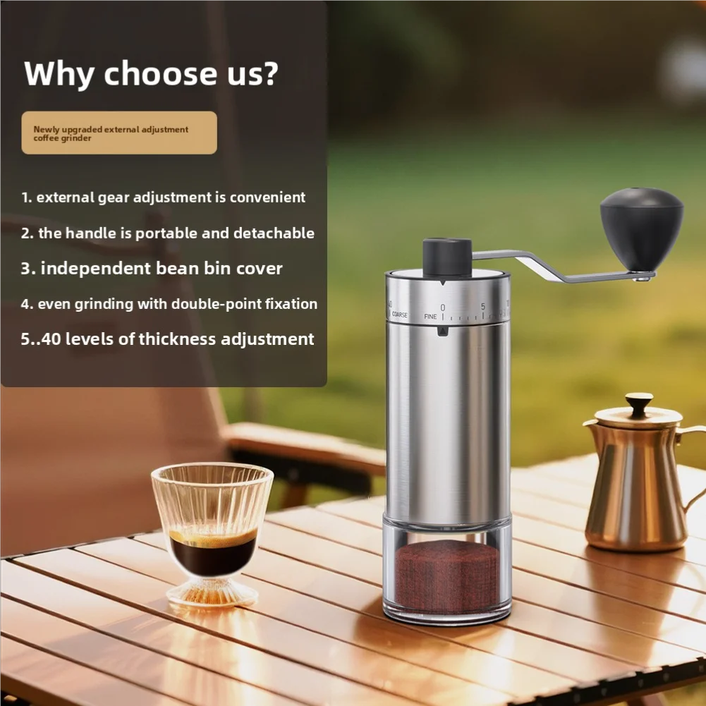 

Portable Italian Espresso Maker with Hand Grinder for Camping Outdoor Coffee Brewing Adjustable Grind Settings Ceramic Grinding
