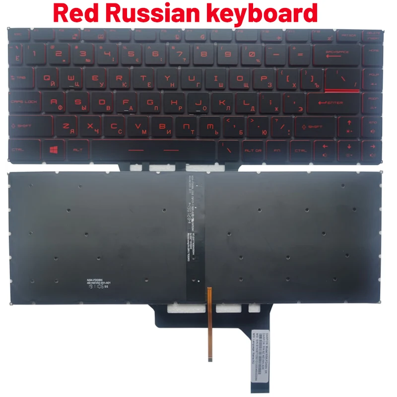 Keyboard laptop Rusia/AS/Spanyol untuk MSI GF63 8RC 8RD MS-16R1 MS-16R4 GF65 Thin 9SD 9SE 10SD 10SE MS-16W1 GS65 GS65VR MS-16Q1