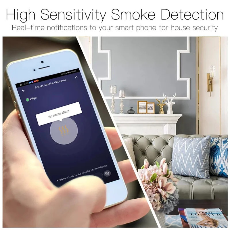 Wifi Smart Rauch Sensor Feuer Alarm Detektor Home Security System Batterie-powered Alarm Drahtlose Tuya Alexa Google Home Sprach