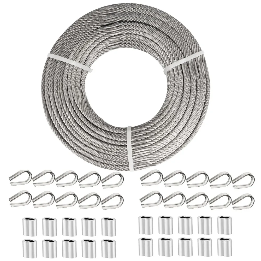 

НОВИНКА — трос из нержавеющей стали 1/4, трос длиной 100 футов 1/4 с наперстками и алюминиевыми обжимными втулками, патрубки 7x19,