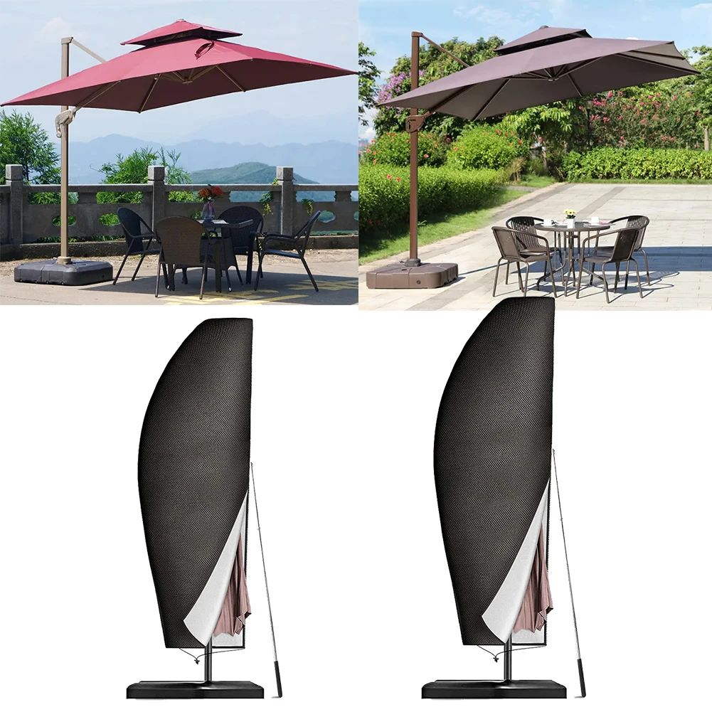 210D Oxford Fabric Parasol Cover With Zipper Drawstring Black Innovative Zipper Closure Design Oxford Fabric Parasol Cover