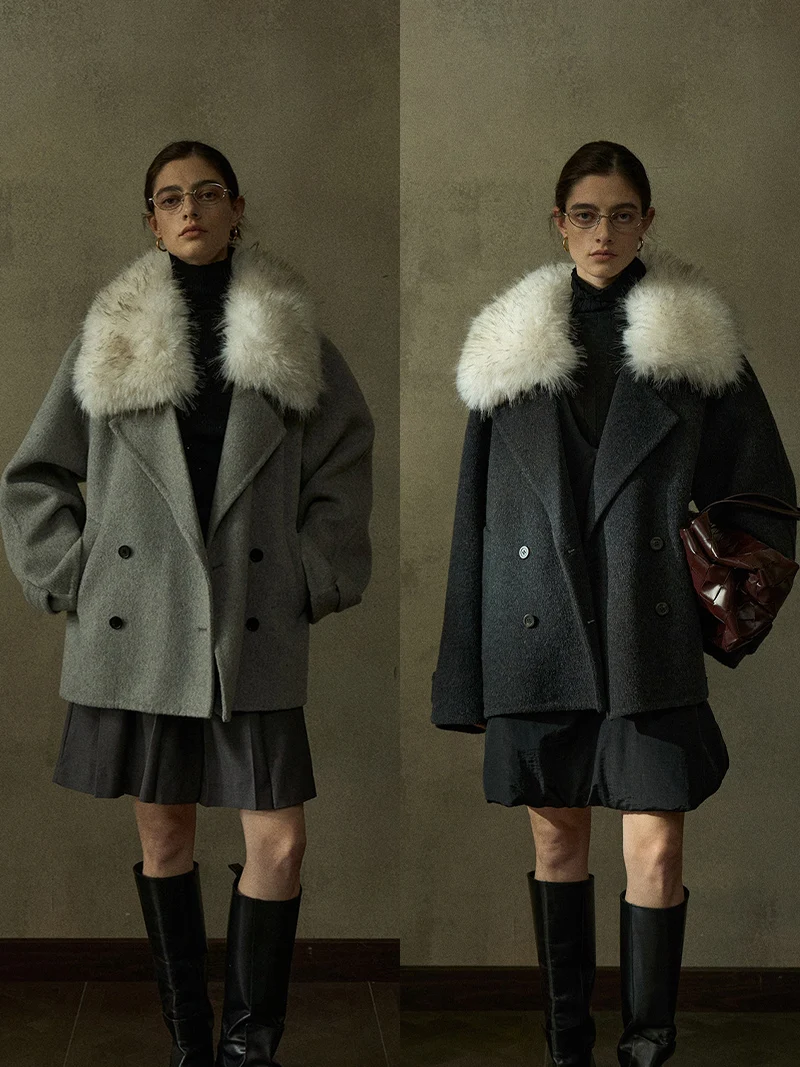 

Двустороннее шерстяное пальто TINNTINN с воротником-стойкой, свободного кроя, цветное, для женщин, для повседневной носки, удлиненное, утепленное