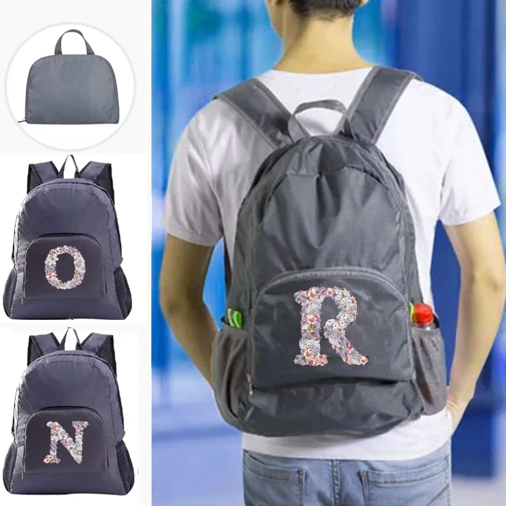 Foldable Backpack Camping Ultralight Travel Bag Hiking Backpack Rose Flower Letter Print Outdoor Sports Rucksack for Men Women