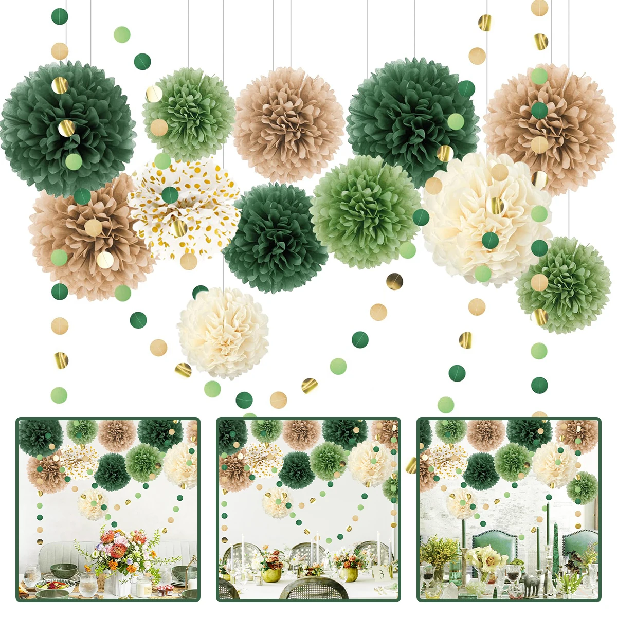 15pcs Tissue Paper Pompoms Flower Balls Wedding Festival Party Decoration Home Diy Craft Paper Pom Poms Supplies Party Decor Set