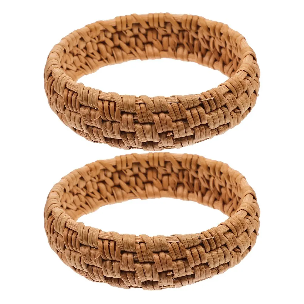 

2pcs Rattan Bracelets Vintage Handwoven Wicker Jewelry Lightweight Comfortable Boho Straw Braided Bracelets Retro Ethnic Decor
