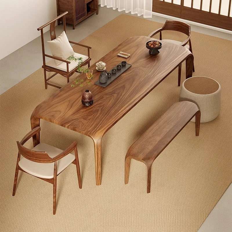 Walnut tea table and chair combination New Chinese tea table Song Dynasty aesthetic mortise and tenon tea table