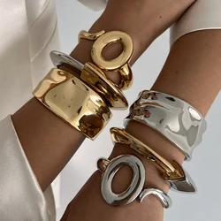 PuRui New Creative Design Irregular Geometric Heavy Metal Bangles for Women Trend Punk Hip Hop Open Spring Bracelet Jewelry