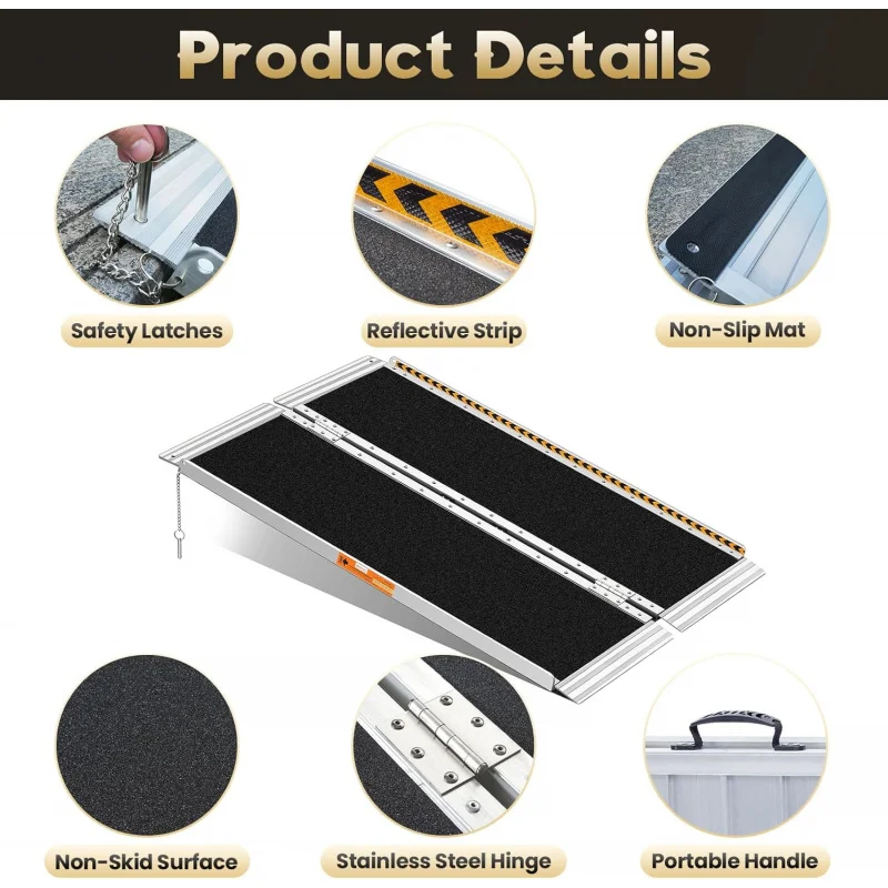 Portable Wheelchair Ramp 4FT, Non-Skid Handicap Ramps Wheelchairs Home, Metal Ramps Doorway, Steps, Stairs, Thresho