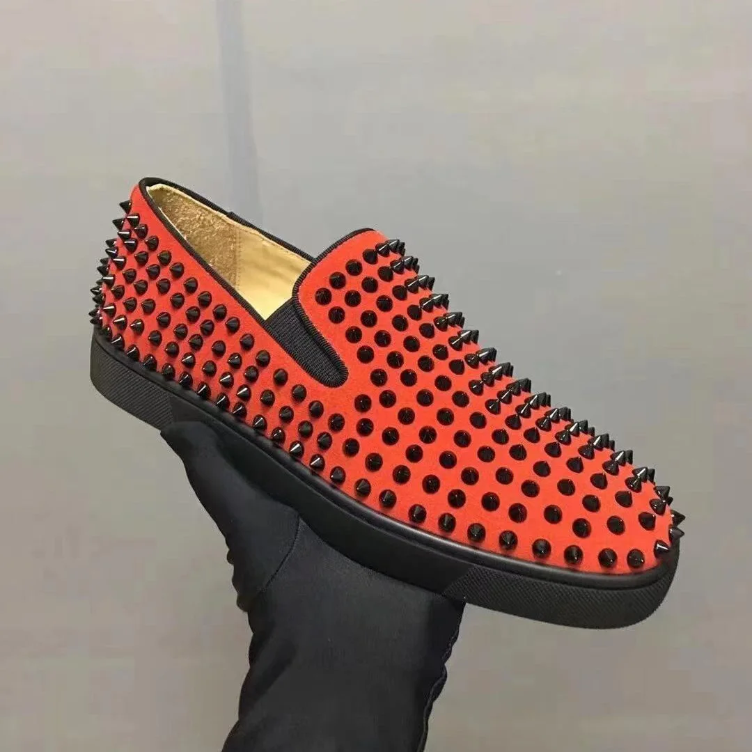 Unisex Luxury Brand High Quality Red Bottom Shoes For Men High Style Fashion Spikes Casual Shoes Rivets Flats Women Sneakers