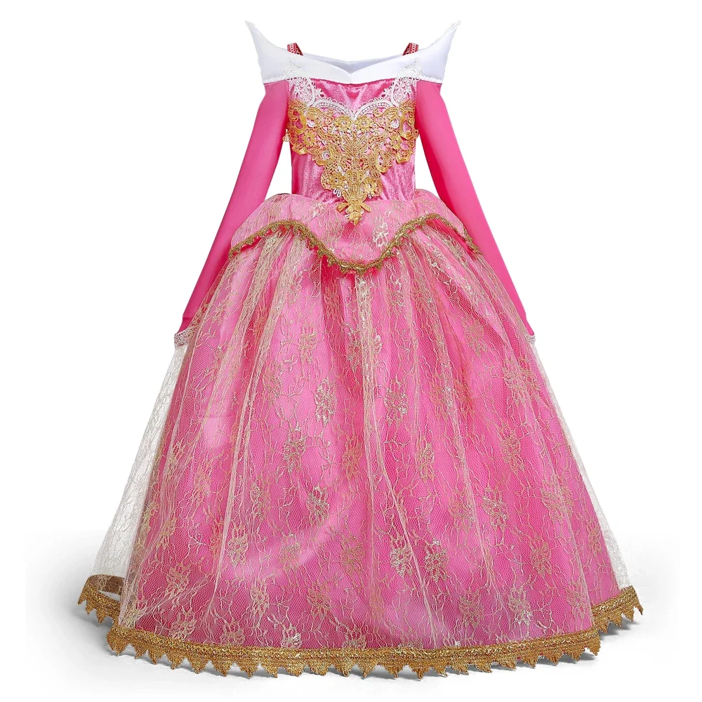 Girls Sleeping Beauty Aurora Princess Dresses Halloween Cosplay Costume Off Shoulder Kids Fancy Party Children Clothing 4-10 Yrs