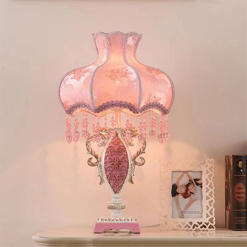 European Pink Table Lamp Luxurious Living Room Bedroom Children's Room Study Villa Hotels LED Creativity Bedside Desk Light - view 2