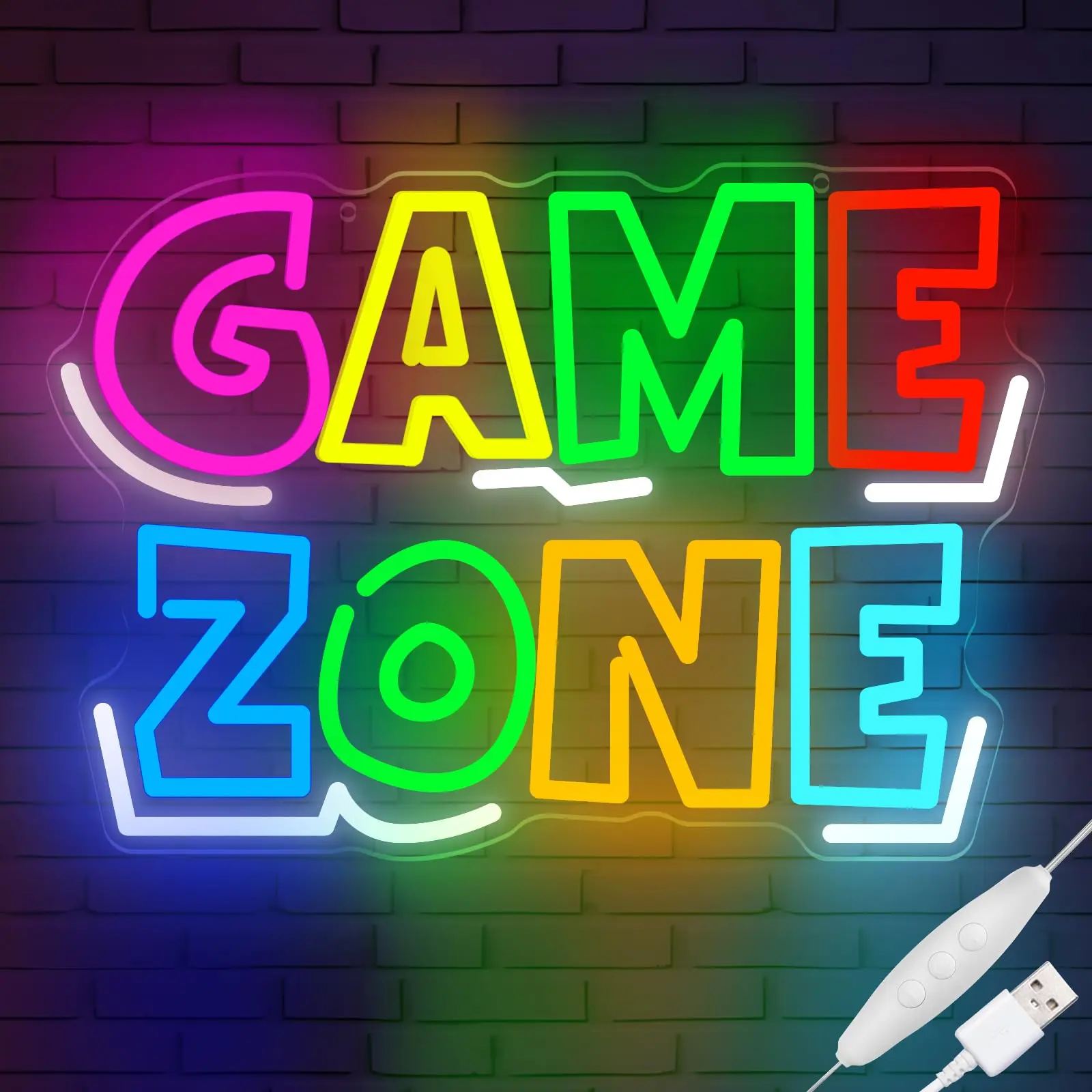 GAME ZONE Neon Sign Night Light with Dimmer, Game Room Accessories and Decor for Boys, Gift for Boys Teens Kids Gamers