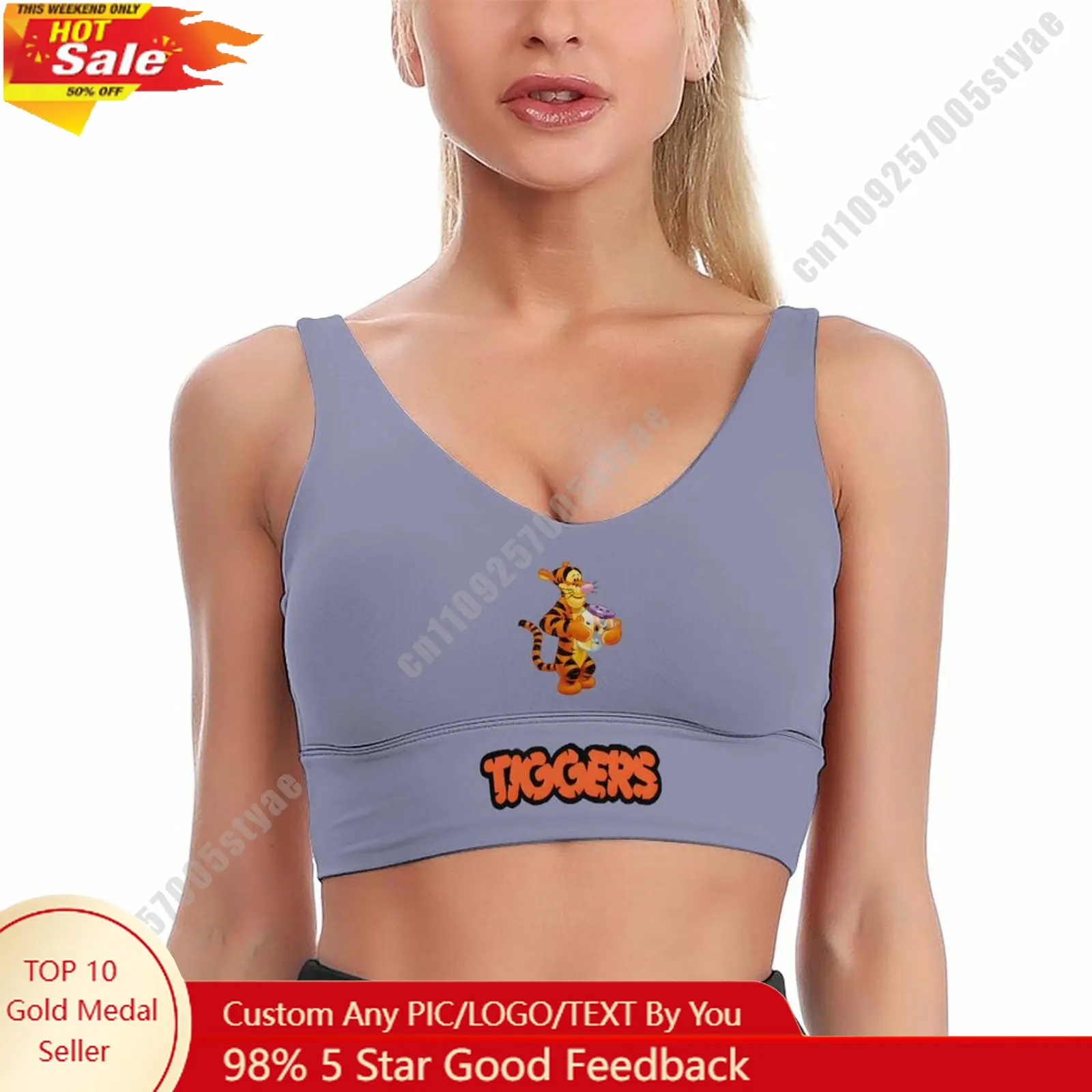 

Tigger Sports Bra Disney Character Custom Breathable Underwear Running Fitness Push Up Bra Fresh Fashionable Gifts