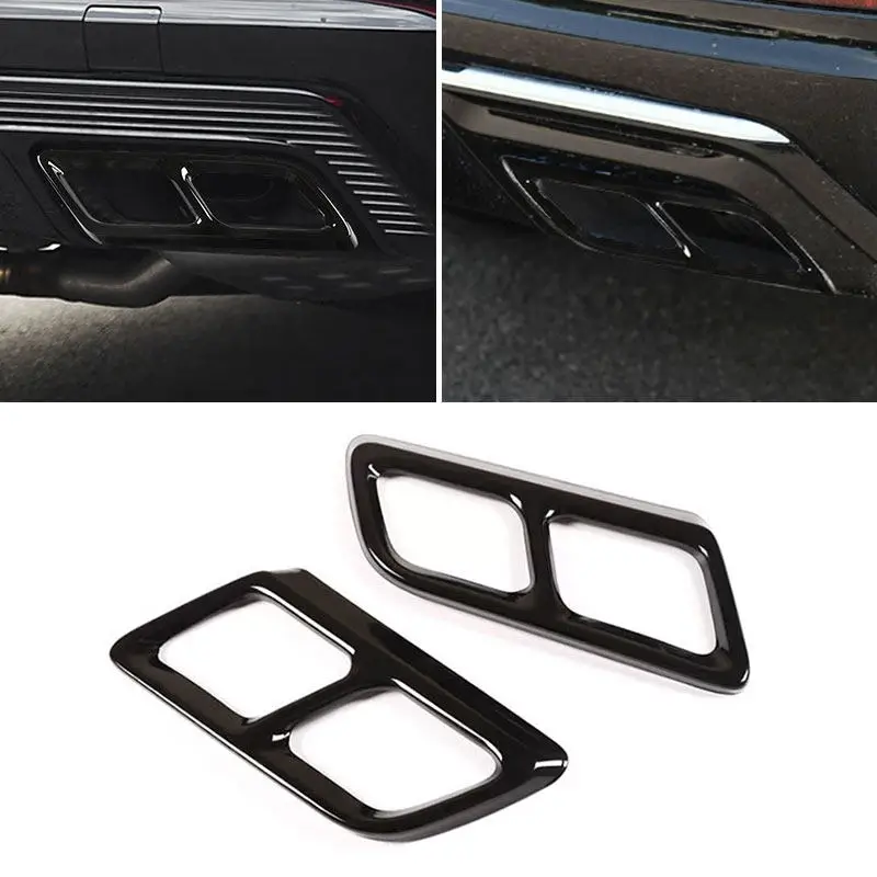 2pcs Glossy Black Stainless Steel Car Exterior Tail Throat Muffler Exhaust Pipe Cover Trim For Cadillac XT6 2020 2021