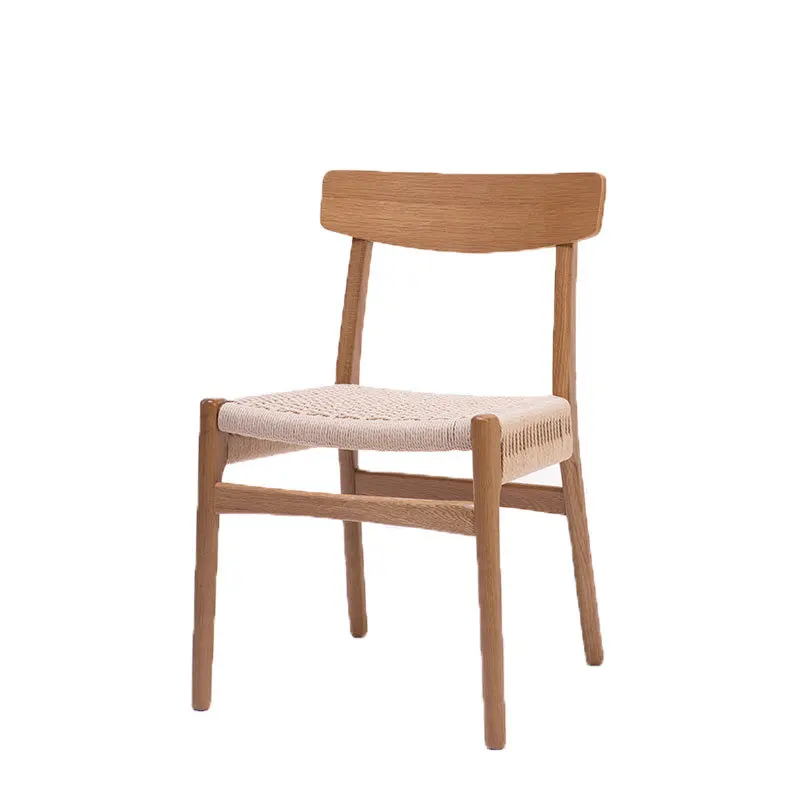 Retro Solid Wood Rope Dining Chair Modern Minimalist Home Woven Makeup Stool Nordic Rattan Back Chair Living Room Furniture 2023