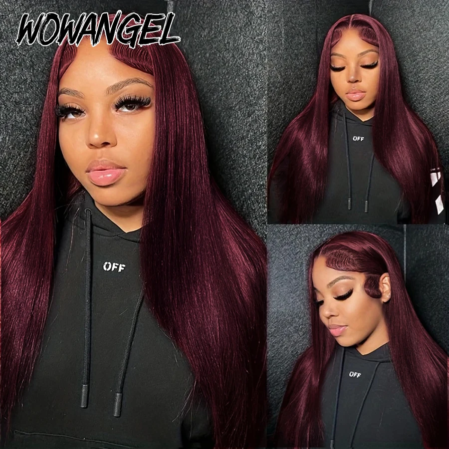 Wow Angel 99J Burgundy Pre-Plucked 13x6 HD Lace Front Human Hair Wigs for Women Straight Red Colored Skinlike HD Lace Front Wigs