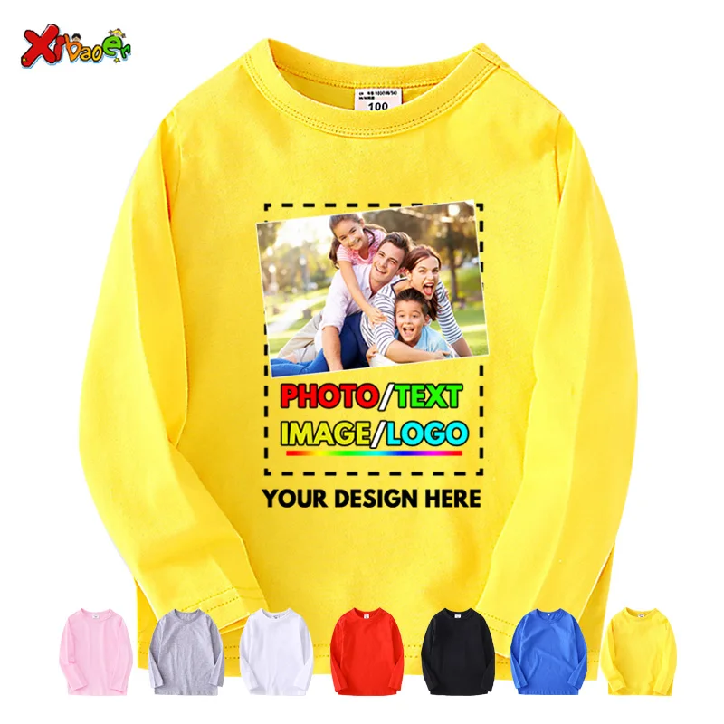 Custom long sleeves Shirt Kids Personalized photo Shirt Children Tshirt name clothing Girl Boy shirt  Toddler logo Design Shirt