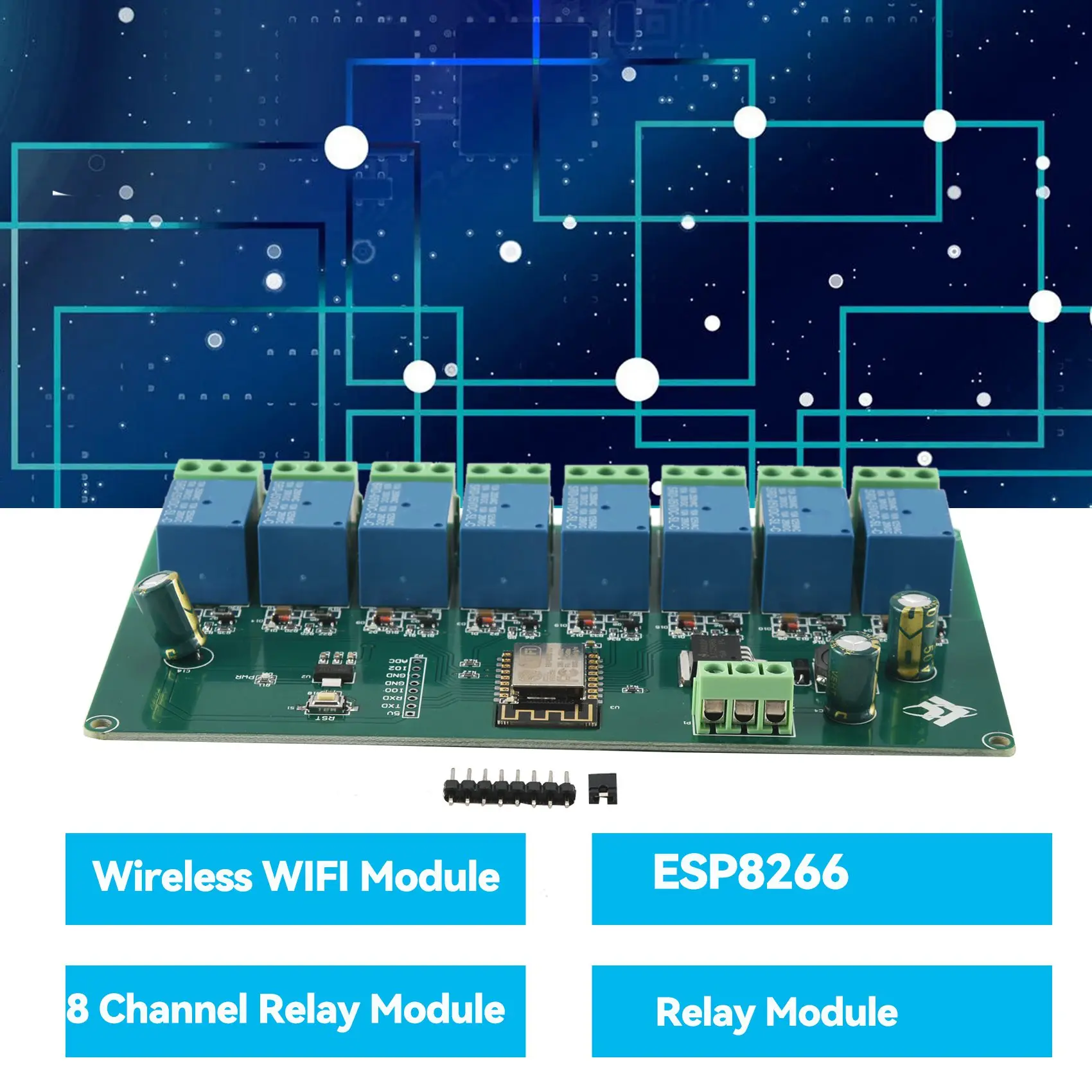 A49T ESP8266 WIFI 8 Channel Relay Module ESP-12F Development Board Power Supply 5V/7-28V Wireless WIFI Module