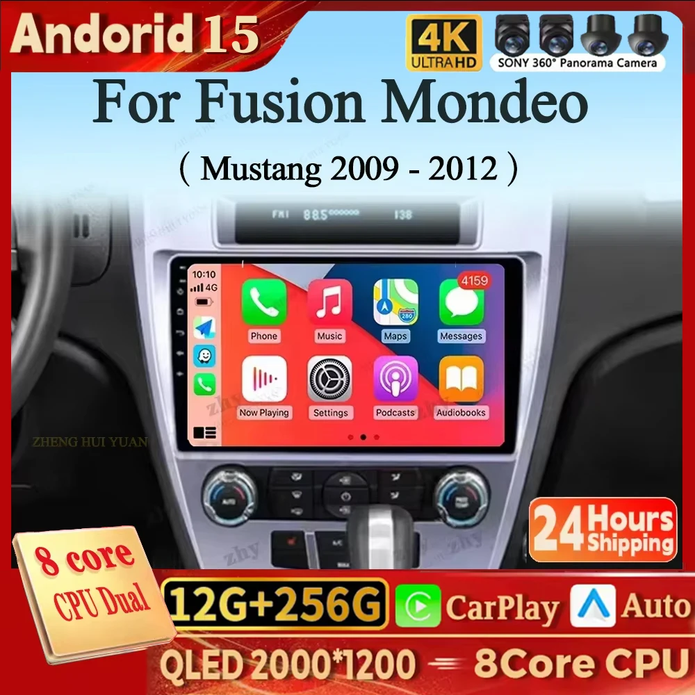 Android 15 para Ford Fusion Mondeo Mustang 2009 2010 2011 2012 Radios de coche Audio GPS Estéreo Auto Radio Carplay Android Auto QLED