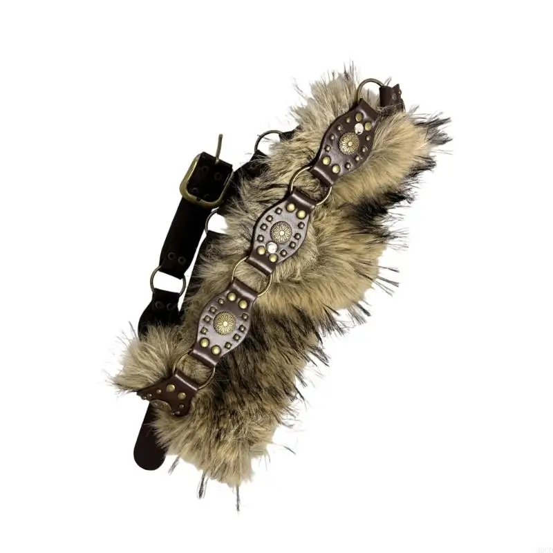 M6CD Punk Western Type Faux Furry Belt Sash cintura com pregos para roupas