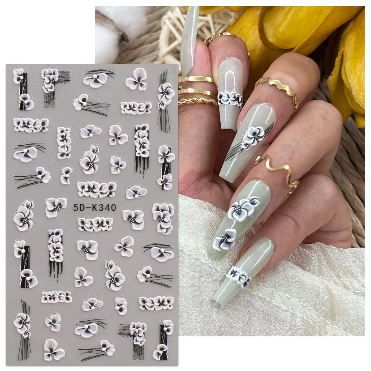 2pcs winter retro flower embossed nail art stickers, easy to apply for nail decoration, DIY, gift, party makeup look, artistic