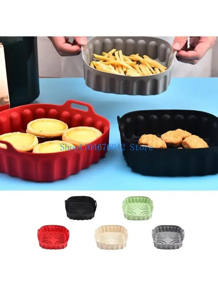 

5asd Square Silicone Barbecue Tray Reusable Air Fryer Accessories Bowl Pad Baking Tray Folding Air Fryer Pot Air Fryer Pad