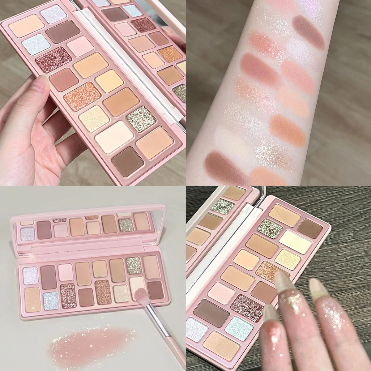 16 Colors of Dazzling Eyeshadow Pink Glitter Collision Blue Green Smoke Pearl Diamond Texture Multi Style Makeup Palette