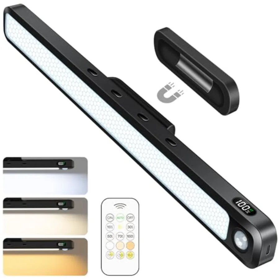 

5W Motion Sensor LED Light Bar with Remote, 2500mAh Under Cabinet Lights with Battery Display, Eye-Friendly Mirror Lights Stick