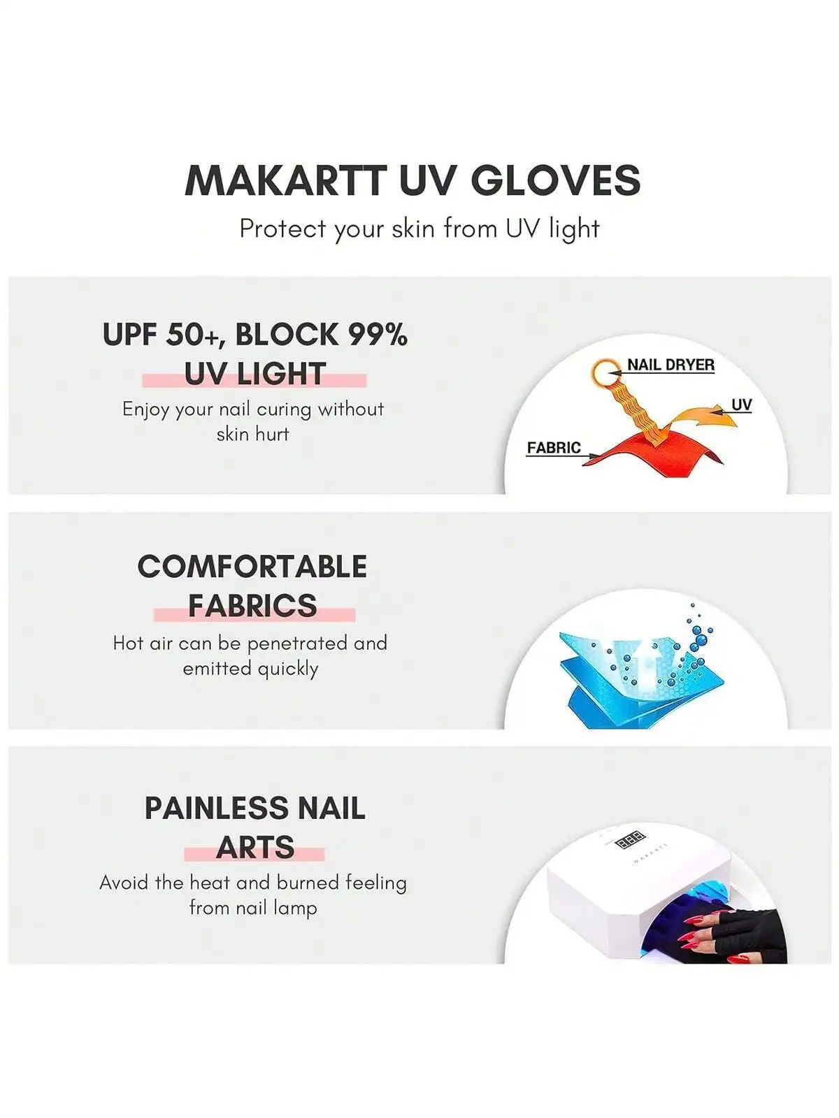 Sarung Tangan Tanpa Jari Anti-UV untuk Lampu Kuku Gel - 2 Pasang, Perlindungan Manikur, Melindungi Tangan dari Sinar UV