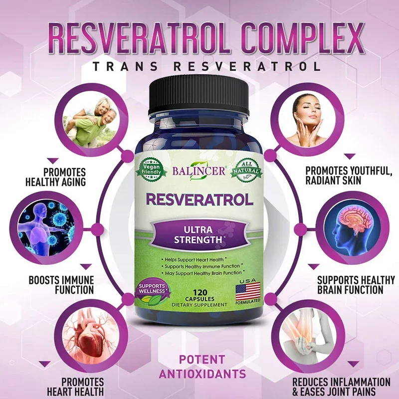 Balincer Resveratrol Capsules สนับสนุนสุขภาพหัวใจและหลอดเลือด สารต้านอนุมูลอิสระ ปรับปรุงภูมิคุ้มกัน และส่งเสริมผิวเรียบเนียน